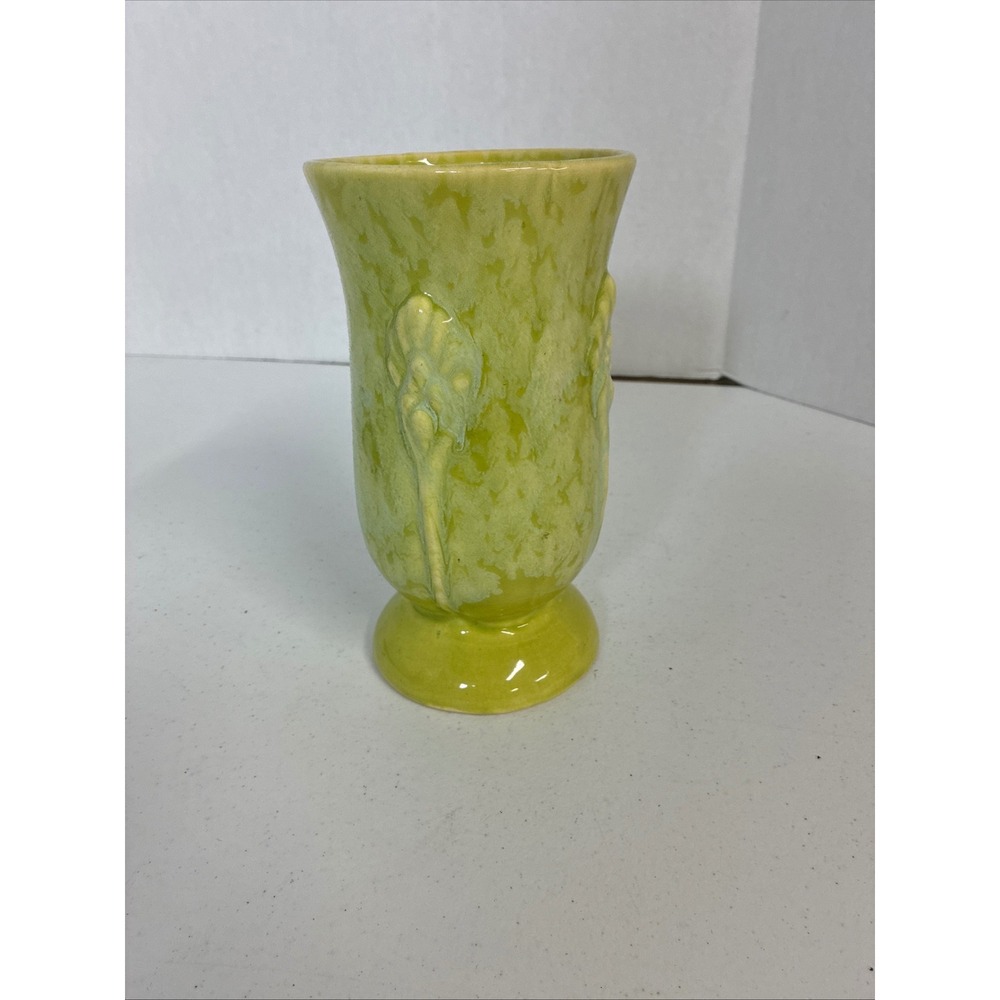 Vintage Shawnee Pottery 502-8 USA Chartreuse Green Drip Glaze Leaf Vase 8 Inch
